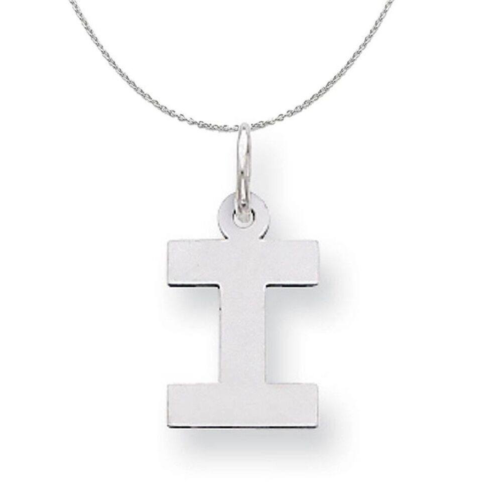 Silver, Amanda Collection Small Block Style Initial I Necklace - 24 In